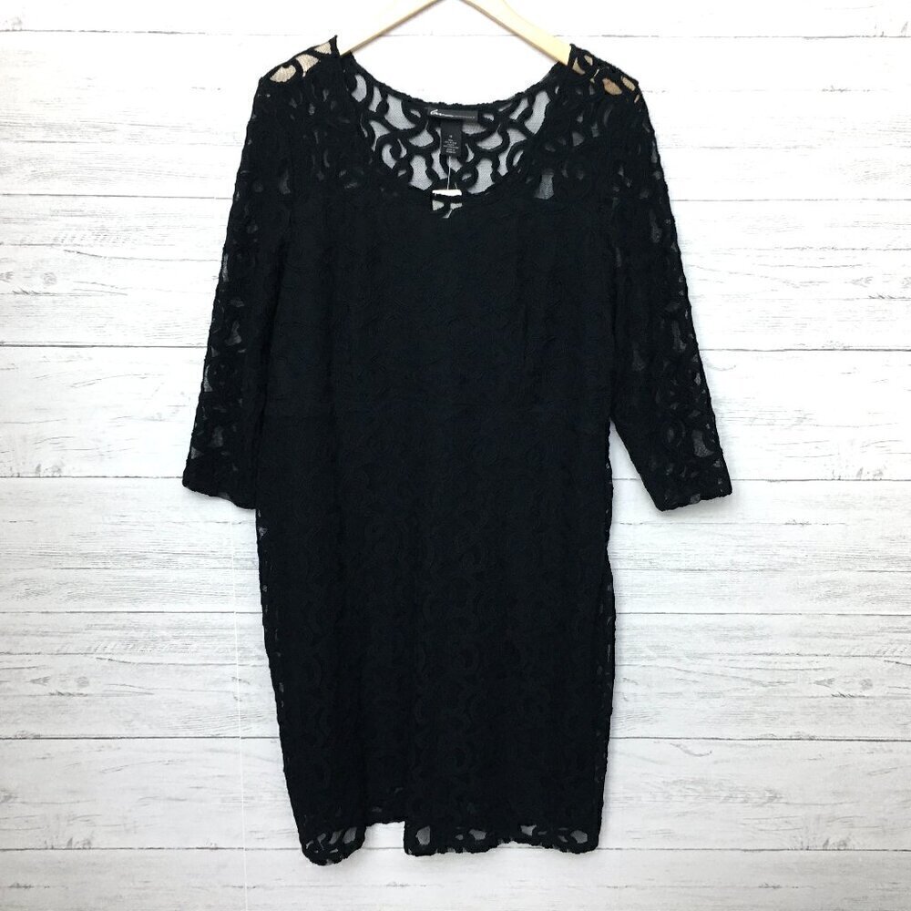 NEW Lane Bryant Black Lace Dress Lined 3/4 Sleeves Stretch Pullover size 16